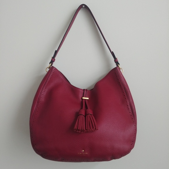 Kate Spade large shoulder bag purse 100% cow leather raspberry pink burg… - Picture 1 of 15